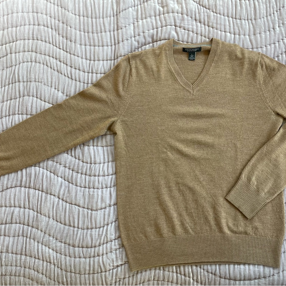Men's camel colored Banana Republic merino wool sweater
